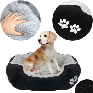 Sofa Dla Psa Kota wygodna Włochata Kanapa Snoozy M 57x52x16 CM Czarne/Szare Dogguru