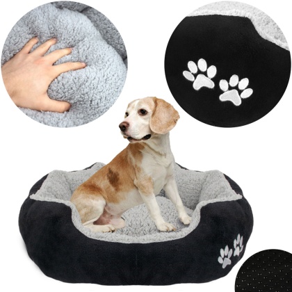 Sofa Dla Psa Kota wygodna Włochata Kanapa Snoozy M 57x52x16 CM Czarne/Szare Dogguru
