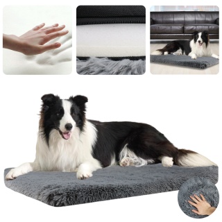Materac Ortopedyczny Dla Psa SHAGGY 100x70 cm XL Miękki Włochaty - Szary