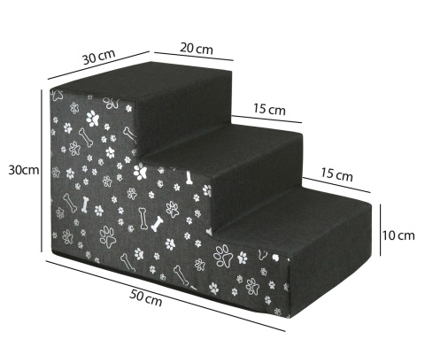 Schody Dla Psa DOGGURU HOP 3 stopnie - 50x30x30 cm - Srebrne Łapki