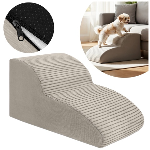 Schody Dla Psa DOGGURU HOP 2 stopnie - 50x30x30 cm - Stripes Beż
