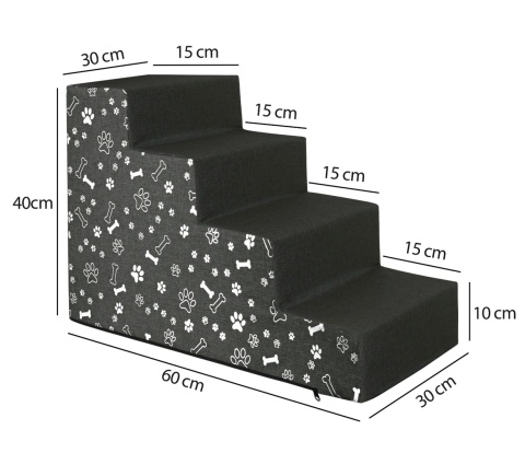 Schody Dla Psa DOGGURU HOP 4 stopnie - 60x30x40 cm - Ciemny Szary