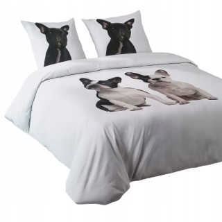 ️ Pościel 160x200 + 2 Poszewki 70x80 Satyna Bawełniana – Wzór SŁODKIE BULDOGI