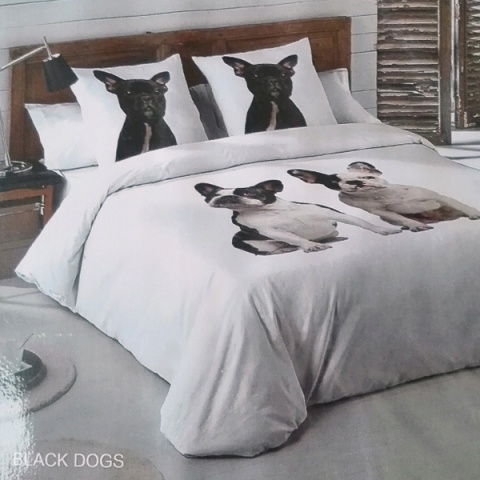 ️ Pościel 160x200 + 2 Poszewki 70x80 Satyna Bawełniana – Wzór SŁODKIE BULDOGI