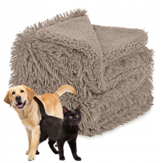 Koc Dwustronny Dla Psa/Kota 100x80 cm włochaty shaggy + baranek beżowy