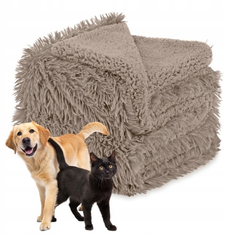Koc Dwustronny Dla Psa/Kota 100x80 cm włochaty shaggy + baranek beżowy