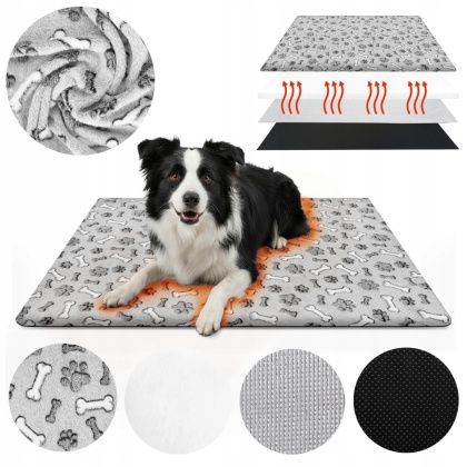 Mata Termoizolacyjna Ciepła Dla Psa 100x70cm Legowisko Grzewcze Polar XL Kostki i Łapki