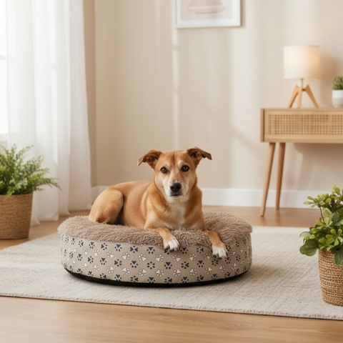 Okrągłe legowisko Dla Psa Włochate Bezpieczne Antystresowe 65 cm