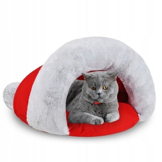 Miękka Świateczna Budka Domek Dla Kota Psa Ciepłe Czapka Mikołaja Zimowe 70 CM
