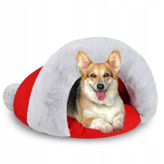 Miękka Świateczna Budka Domek Dla Kota Psa Ciepłe Czapka Mikołaja Zimowe 70 CM