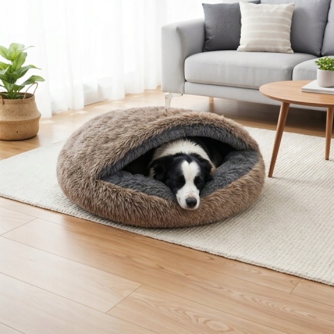 Okrągłe legowisko Śpiwór Dla Psa Włochate Bezpieczne Antystresowe 70 cm