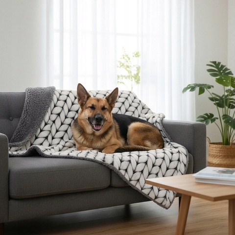 Polarowy koc dla dużego psa 100x150cm miękki do legowiska z barankiem