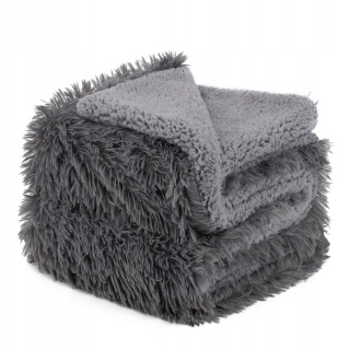 Koc Dwustronny Dla Psa/Kota 70x50 cm włochaty shaggy + baranek szary
