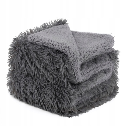 Koc Dwustronny Dla Psa/Kota 70x50 cm włochaty shaggy + baranek szary