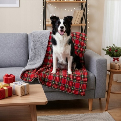 Polarowy koc dla psa kota 100x70cm miękki do legowiska z barankiem