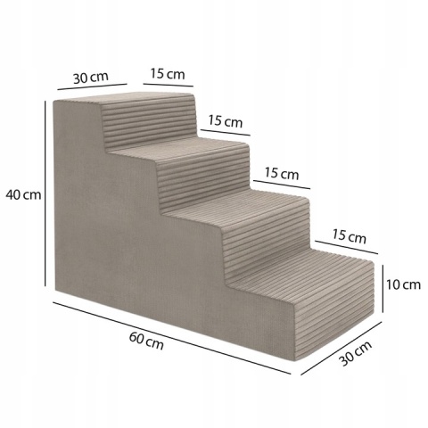 Schody Dla Psa DOGGURU 4 stopnie - 60x30x40 cm - Beżowy