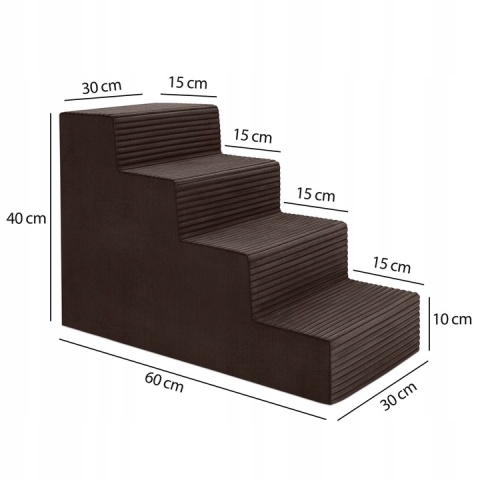 Schody Dla Psa DOGGURU 4 stopnie - 60x30x40 cm - Brązowy