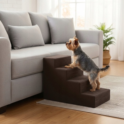 Schody Dla Psa DOGGURU 4 stopnie - 60x30x40 cm - Brązowy