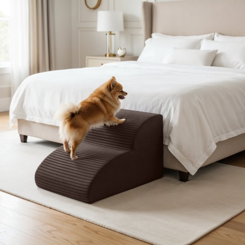 Schody Dla Psa DOGGURU HOP 2 stopnie - 50x30x30 cm - Stripes Brąz