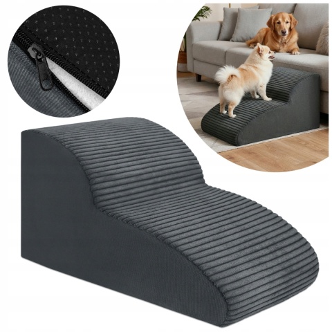 Schody Dla Psa DOGGURU Łagodne 2 stopnie - 50x30x30 cm - Stripes Szary