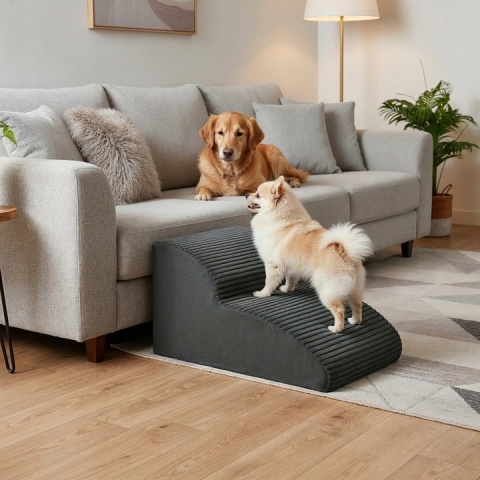 Schody Dla Psa DOGGURU Łagodne 2 stopnie - 50x30x30 cm - Stripes Szary