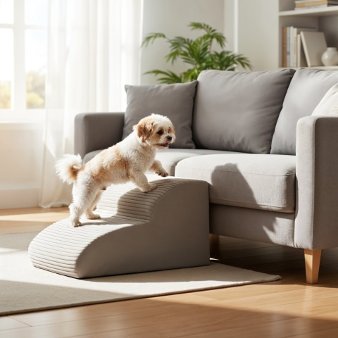 Schody Dla Psa DOGGURU HOP 2 stopnie - 50x30x30 cm - Stripes Beż