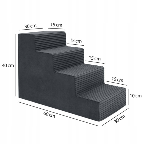Schody Dla Psa DOGGURU 4 stopnie - 60x30x40 cm - Szary