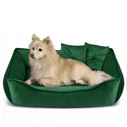 Sofa Kanapa Dla Psa i Kota 70x50 cm L VELVET - Zielona + Poduszki