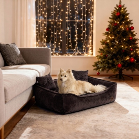 Sofa Kanapa Dla Psa i Kota 70x50 cm L VELVET - Brązowa + Poduszki