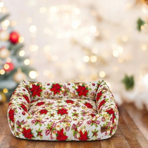 Świąteczne Legowisko Dla Psa Kota 70x60 cm Kokardki Bombki