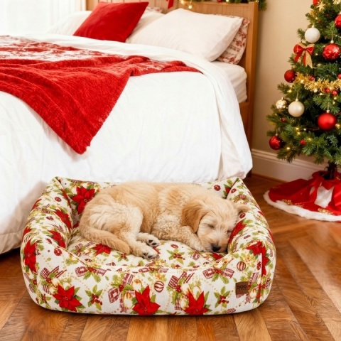 Świąteczne Legowisko Dla Psa Kota 70x60 cm Kokardki Bombki
