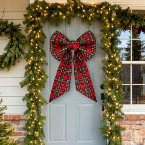 Zestaw Świąteczne Legowisko Dla Psa Kota 70x60 cm Krata + Kokarda Ręcznie Szyta 50x90