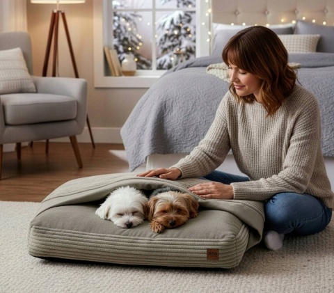 Przytulne Legowisko Norka 70x50 cm Dla Psa Kota Antystresowe Z Kapturem