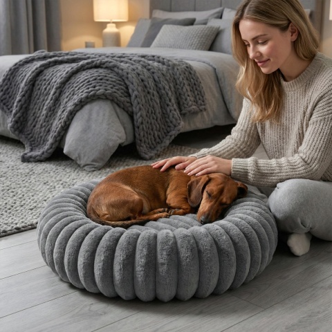 Legowisko dla kota i psa okrągłe miękkie DOGGURU Kira - 60 cm Szary