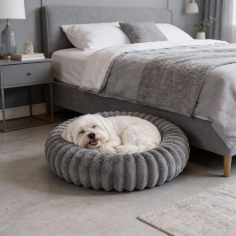 Legowisko dla kota i psa okrągłe miękkie DOGGURU Kira - 60 cm Szary