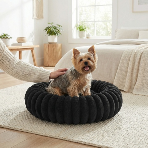 Legowisko dla kota i psa okrągłe miękkie DOGGURU Kira - 60 cm Czarny