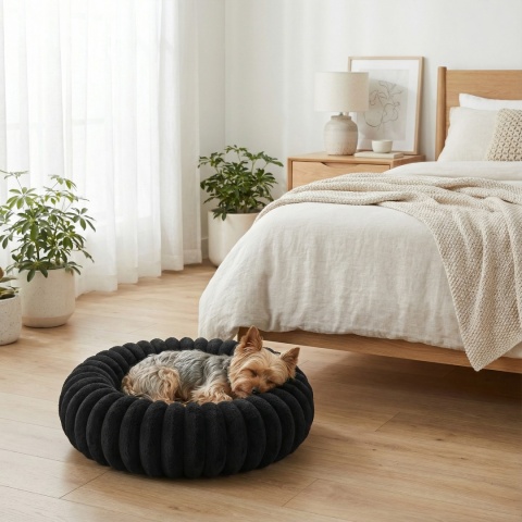 Legowisko dla kota i psa okrągłe miękkie DOGGURU Kira - 60 cm Czarny