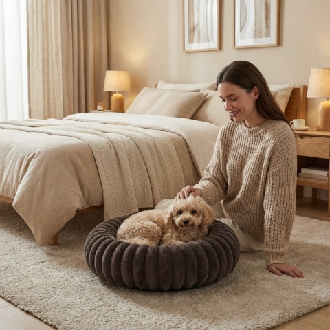 Legowisko dla kota i psa okrągłe miękkie DOGGURU Kira - 60 cm Brąz