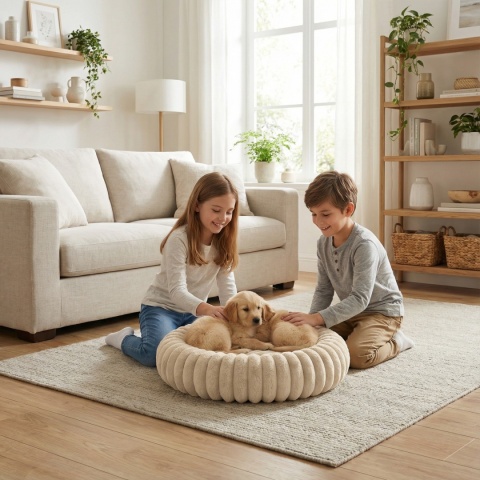 Legowisko dla kota i psa okrągłe miękkie DOGGURU Kira - 60 cm Beż