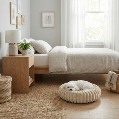 Legowisko dla kota i psa okrągłe miękkie DOGGURU Kira - 60 cm Beż