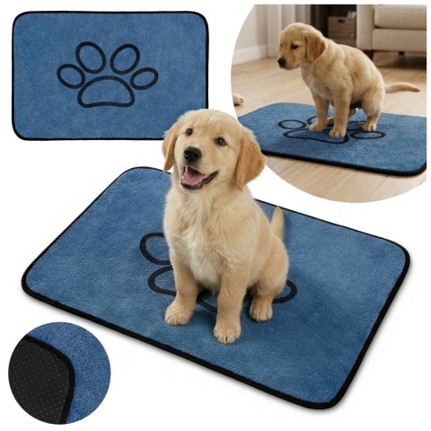 Mata dla psa kota miękkie DOGGURU Soft Shaggy Paw 45x70 cm niebieski