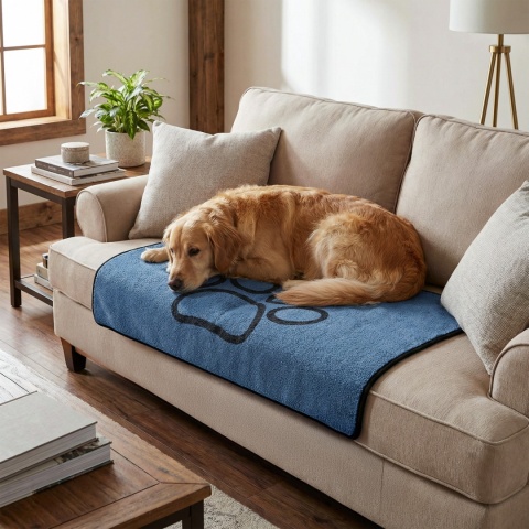 Mata dla psa kota miękkie DOGGURU Soft Shaggy Paw 60x90 cm niebieski