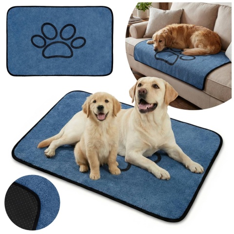 Mata dla psa kota miękkie DOGGURU Soft Shaggy Paw 60x90 cm niebieski