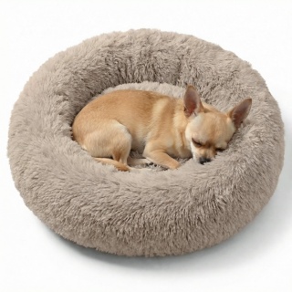 Okrągłe Włochate Legowisko Chmurka 40 cm Dla Psa i Kota - Beżowy