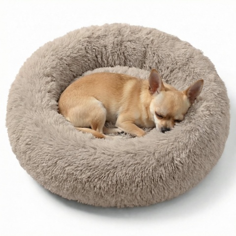 Okrągłe Włochate Legowisko Chmurka 40 cm Dla Psa i Kota - Beżowy