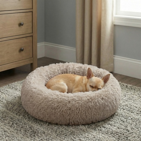 Okrągłe Włochate Legowisko Chmurka 40 cm Dla Psa i Kota - Beżowy