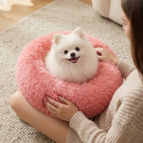 Okrągłe Włochate Legowisko Chmurka 40 cm Dla Psa i Kota - Różowy