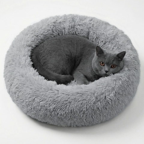 Okrągłe Włochate Legowisko Chmurka 40 cm Dla Psa i Kota - Szary