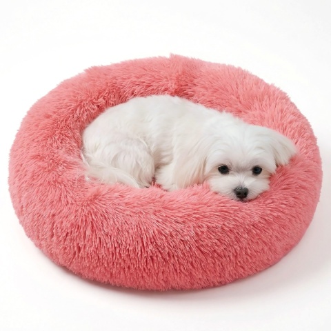 Okrągłe Włochate Legowisko Chmurka 60 cm Dla Psa i Kota - Różowe