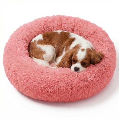 Okrągłe Włochate Legowisko Chmurka 60 cm Dla Psa i Kota - Różowe